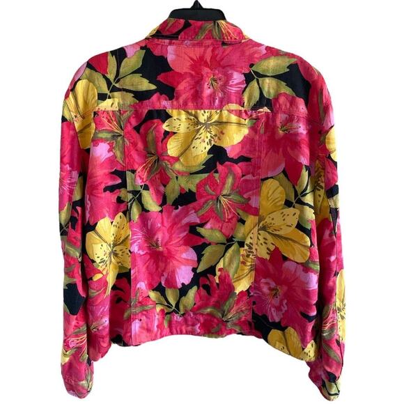 Chico’s Floral Print Jacket Button Front Linen Cotton Blend Pink Floral Sz 3 - Picture 2 of 9